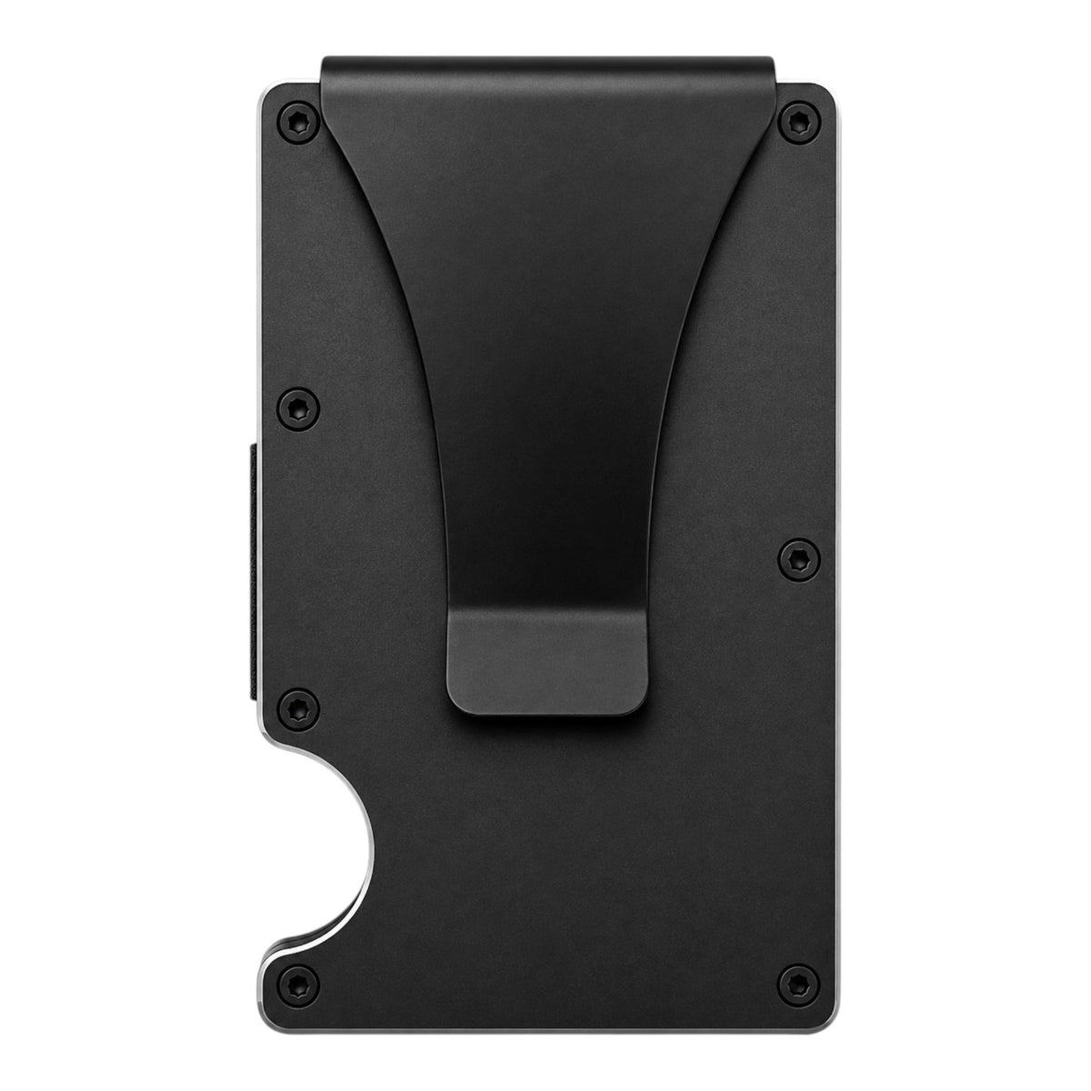 My Store black aluminum RFID-blocking minimalist wallet with an integrated money clip and slim design.