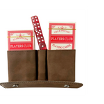 My Store brown leather card and dice holder containing two decks of Players Club playing cards and a red dice stick
