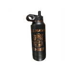 My Store 30oz black stainless steel Navy Chief water bottle with gold engraved US Navy emblem and leak-resistant lid